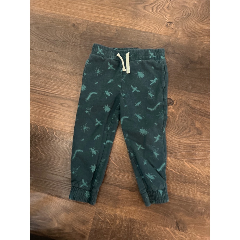 Peek Kids Boys Teal Green Bug Insect‎ Print Jogger Sweatpants 2T Elastic Waist